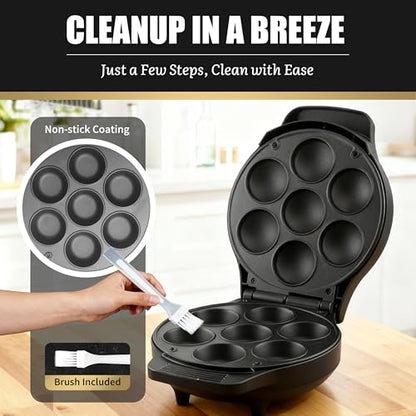 FineMade Mini Stuffed Pancakes Maker, Electric Ebleskiver Poffertjes Maker Pan, Danish Pancakes Maker, Cake Pop Maker, Bake 7x 2'' Ebelskivers without any Flipping operation - style: Mini Stuffed Pancake Maker