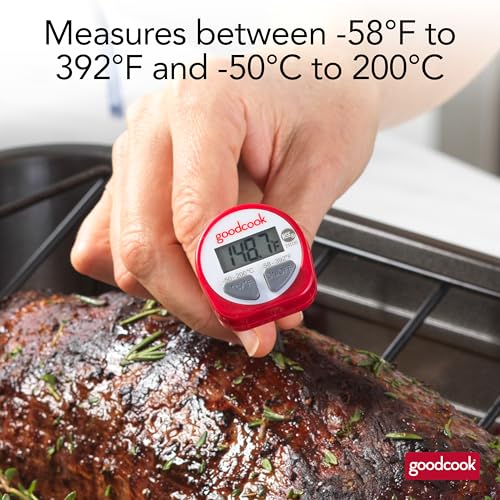 GoodCook Everyday Digital Food Thermometer Instant Read with Stainless Steel Probe, Fahrenheit & Celsius Display & Includes Storage Sleeve, Red - style: Digital Meat Thermometer