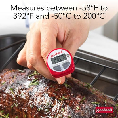 GoodCook Everyday Digital Food Thermometer Instant Read with Stainless Steel Probe, Fahrenheit & Celsius Display & Includes Storage Sleeve, Red - style: Digital Meat Thermometer