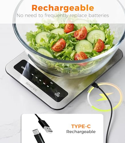 100% Waterproof Food Scale, IP67 Digital Kitchen Scale, Rechargeable (USB-C), 0.1oz/1g Precision, 22lb Capacity, Stainless Steel & Tempered Glass, for Cooking, Making Sourdough Bread, Grey - color: Grey