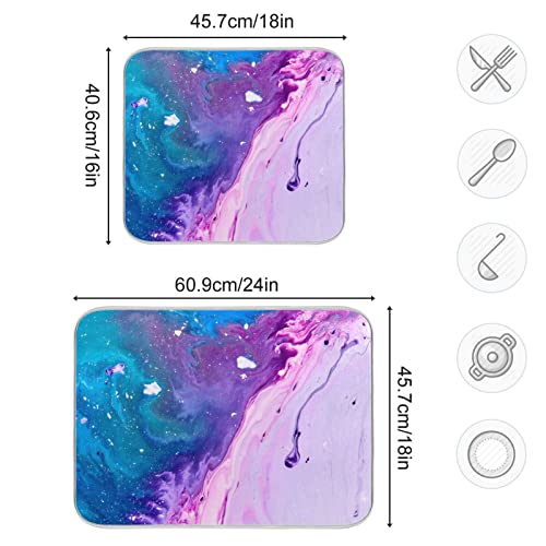 Super Absorbent Dish Drying Mat, Microfiber Fast-Drying Dish Mat, 16" x 18", Kitchen Dish Drying Pad, Abstract Purple Blue Marble - color: Abstract Purple Blue Marble, size: 16" x 18"