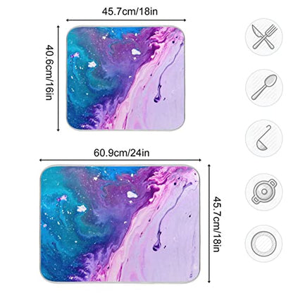 Super Absorbent Dish Drying Mat, Microfiber Fast-Drying Dish Mat, 16" x 18", Kitchen Dish Drying Pad, Abstract Purple Blue Marble - color: Abstract Purple Blue Marble, size: 16" x 18"