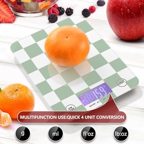 Food Scale Kitchen Scale for Baking Cooking Digital Food Weighing Measuring Scale Small Waterproof Electric Food Scale Checkered Green and White - color: Checkered Green and White