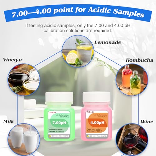 pH Meter Food Digital Electronic pH Tester for Fermentation 6 * 50ml pH Buffer Calibration Solution Kits Hot Sauce Food Tester Probe for Cheese Sourdough pH Temperature pH Test Strips for Acidity