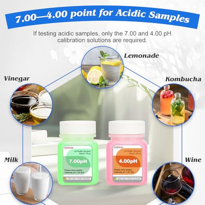 pH Meter Food Digital Electronic pH Tester for Fermentation 6 * 50ml pH Buffer Calibration Solution Kits Hot Sauce Food Tester Probe for Cheese Sourdough pH Temperature pH Test Strips for Acidity