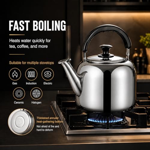 Whistling Stovetop Tea Kettle,Food Grade 316 Stainless Steel,Hot Water Fast to Boil,Stovetop Kettle with Ergonomic Handle,3.1 Quart Capacity