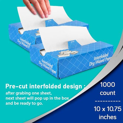 Fit Meal Prep 1000 Sheets 10 x 10.75” Dry Wax Paper Sheets for Food, Greaseproof Sandwich Wrapping, Interfolded Deli Wax Paper for Fries, Burgers, Food Basket, Made in USA - size: 10 x 10.75"