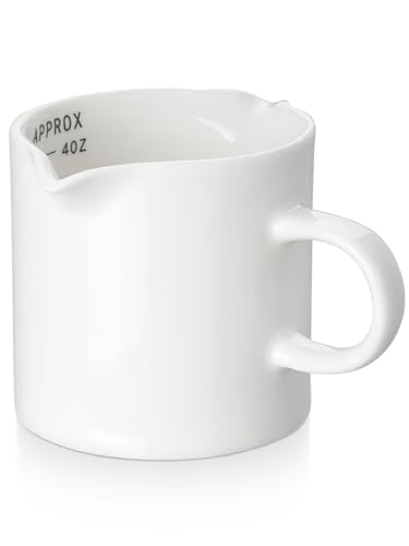 ABRUTY Espresso Cups, 5 OZ Ceramic Double Spouts Cups, Espresso Shot Cup with Handle and Measuring, Small Coffee Mugs Accessories for Espresso Machine Set Suitable for Milk Syrup - color: White