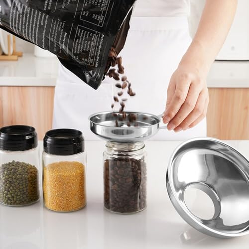 Stainless Steel Canning Funnel Set, Wide Mouth Kitchen Funnels with Strainer & Mesh, 5 Pack Canning Supplies for Mason Jars, Bottles, Jam, Liquids and Dry Goods