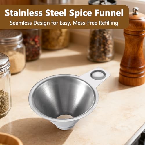 Spice Funnel for Kitchen Use Stainless Steel Small Metal Funnels and Scoop for Coffee Water Salt Pepper Condiments and Sauce Easy Filling Tool for Jars and Bottles Spill-Free Design