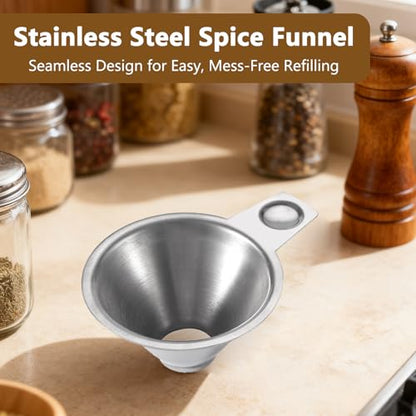 Spice Funnel for Kitchen Use Stainless Steel Small Metal Funnels and Scoop for Coffee Water Salt Pepper Condiments and Sauce Easy Filling Tool for Jars and Bottles Spill-Free Design