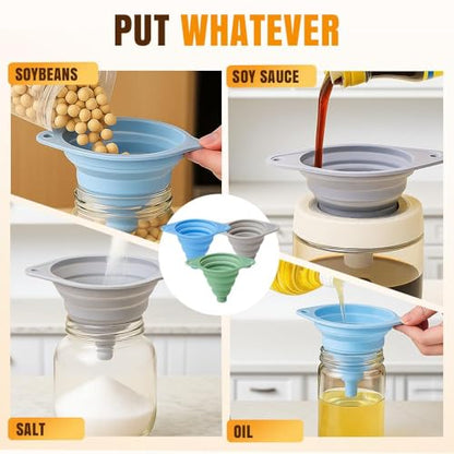 6-piece Kitchen Funnel Set, 2026 new Food Funnel Silicone Foldable Kitchen Funnel, Upgraded Kitchen Bottle Funnel, Kitchen Utensil (3 Pack) - color: 3 Pack