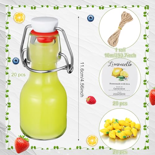 20 Sets Mini Limoncello Bottles Small Swing Top Glass Bottles Tiny Jar for Table Centerpieces Beverages Homemade Christmas Baby Shower Wedding Party Favors for Guests(2oz,Lemon) - size: 2oz, style: Lemon