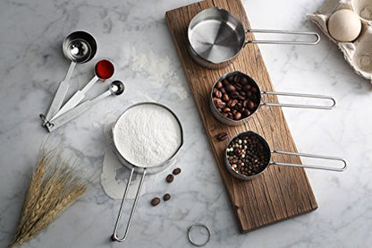 New Star Foodservice 42917 Stainless Steel Measuring Cups and Spoons Set, 8-Piece Metal Measuring Set for Baking, Cooking, Dry and Liquid Ingredients, Restaurant Grade, Silver - color: Silver, size: 8-Piece Set