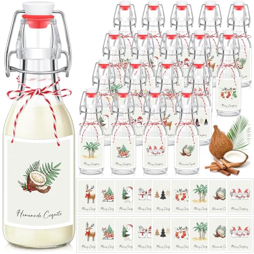 Havawish 16 Pcs Merry Christmas 8 oz Coquito Swing Top Glass Bottles with Airtight Cap Lids Labels Clear Flip Top Bottles with Stoppers for Homemade Christmas Home Brewing Beer Beverages(Fresh) - style: Fresh