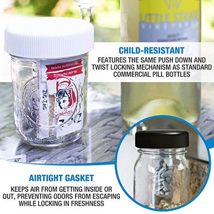 Masontops Jar Safe - Child Proof Herb Container - 2PK - Airtight Storage - Regular Mouth Jar Lock - Stash Bottle Locker - color: Blazin' Blue/Cloud White, size: Regular Mouth
