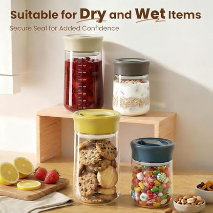 OURCABECUE Wide Mouth Mason Jar 27 oz, 2026 Upgrade 90° Rotating Lid Glass Storage Jar, Food Grade Overnight Oats & Yogurt Jar, Dry Snacks Candies jar - color: White, size: 27OZ