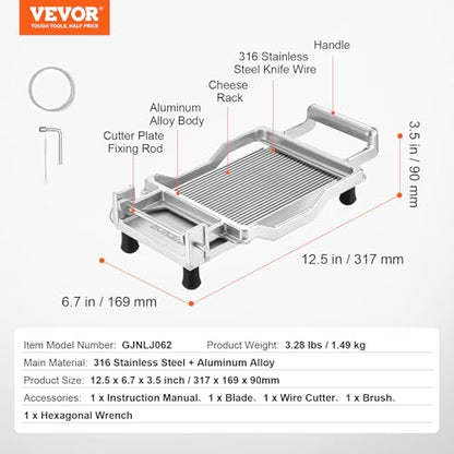 VEVOR Cheese Slicer, Butter Cutter with 0.2" Ultra-Thin Cheeser Butter Cutting Blade, Detachable Cheese Slicer Wire, Aluminum Alloy Commercial Cheese Cutter with 316 Stainless Steel Knife Wire - size: 0.2"