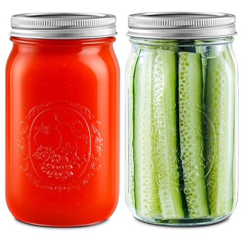 Miuyhji Wide Mouth Mason Jars 32 oz with Lids [2 Pack], Canning Jars with Metal Airtight Lids and Bands, Glass Jars for Fermenting, Pickling, Freezing, Preserving, Meal Prep, Jar Décor - size: 32 oz-2Pcs (Clear)