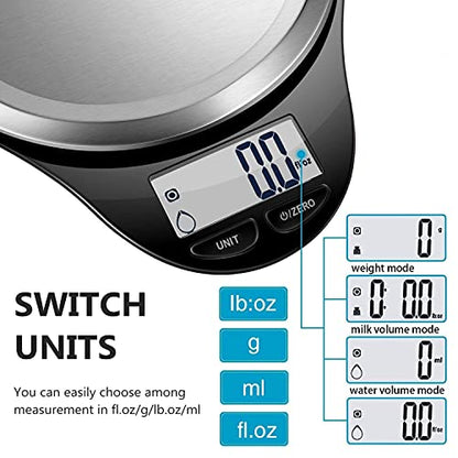Food Scale, NUTRI FIT Digital Kitchen Scale Weight Grams and Ounces for Weight Loss, Accurate Cooking Baking Scale LCD Display Max 11lb 1g Increment with Wide Stainless Steel Platfrom, Black - color: State Black