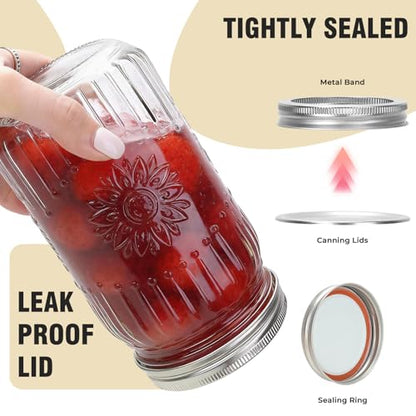 32 oz Wide Mouth Mason Jars with Airtight Lids (6 Pack) | Clear Glass Jars for food Storage, Canning, Pickling, Dry Goods, Snacks, Candies, DIY Crafts, Wedding Favors - color: 32oz-6pack-Mason