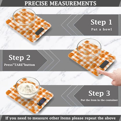 Food Scale Kitchen Scale Food Weight Scales Digital Weight Grams and Ounces Small Electronic Food Scale for Baking Cooking Halloween Orange Plaid Pumpkin Heads - color: Halloween Orange Plaid Pumpkin Heads