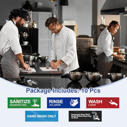 Magicfour Wash Rinse Sanitize Sink Labels, 10 Pack 3 Compartment Sink Waterproof Sticker Signs for Wash Station, Commercial Kitchens, Restaurant, Food Trucks, Busing Stations, Dishwashing - size: 10Pcs Sink Labels 9”x3“