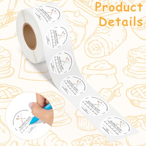 PANTIDE Food Allergy Alert Stickers - 500 Count Allergen Warning Label Writable Ingredient Adhesive Round Decal Roll, Food Alert Safety for Restaurant Home Kitchen Bakery Cake Shop (2 x 2 Inch, White) - color: Food Allergy White