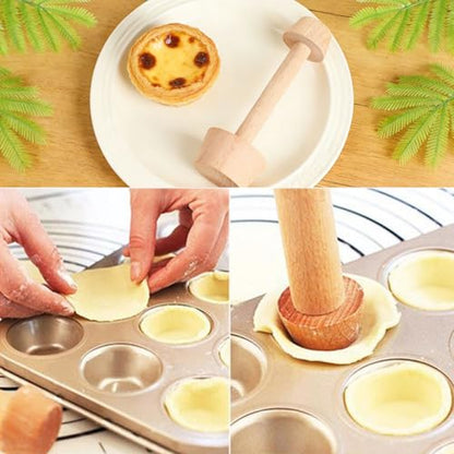 Tart Tamper Set,Wooden Double Side Pastry Tamper,Egg Tart Tamper,Cake Pastry DIY Tools for Egg Tart, Pasta, Cheesecakes and Dessert Baking(3 Pieces)