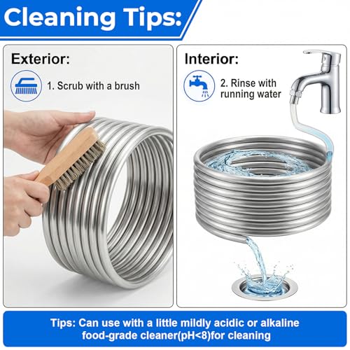 Wort Chiller 1/2" x 25FT, Food Grade 304 Stainless Steel Immersion Chiller Coil, Ice Bath Water Chiller Beer Chiller Water Cooler Tubing Coil for Beer Brewing, with 2PCS 1/2'' Connection Barbs - size: 1/2" x 25 Ft Wort Chiller