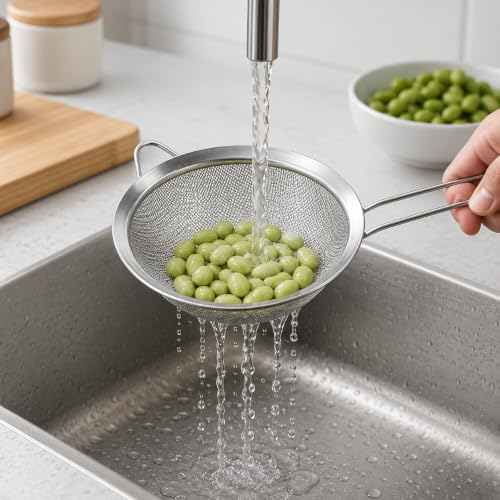 3 Pcs Stainless Steel Fine Mesh Strainer Set, Kitchen Colander with Long Handle, 3 Sizes (3.1/4.7/6.3 Inch) Food Sieve for Flour, Tea, Coffee, Juice and Cooking