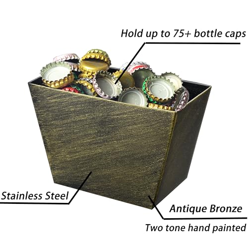 Rustic Bronze Stainless Steel Bottle Cap Bucket Wall Mounted 5" | Aged Brass, Two Tone Hand Painted, Rustproof, Mountable for Outdoor Entertainment Area - color: Antique Bronze