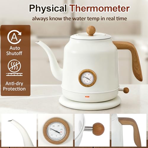 1.2L Electric Gooseneck Kettle with thermometer, Tea Kettle for Boiling Water, Gooseneck Electric Kettle for Coffee & Tea - color: 1.2L