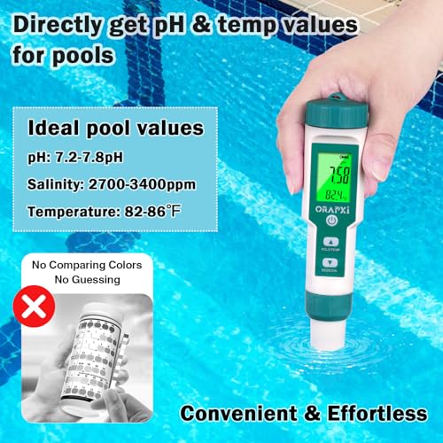 Pool Salt Tester ORAPXI pH and Salt Meter for Saltwater Pool pH and Salinity Digital Tester 5 in 1 Salt Meter for Swimming Pools Hot Tubs and Swim Spas