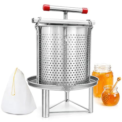 Honey Press Extractor Machine, 3.5 Gallon Stainless Steel Manual Beekeeping Tool Easy to Use Multi-Purpose Honey Wax Fruit Press for Home Use