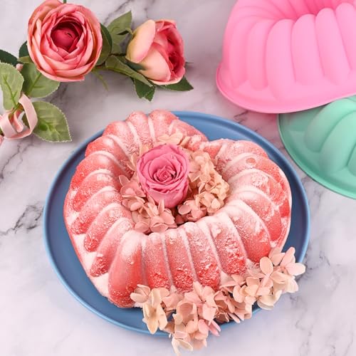 HUAKENER 2 Pack Heart Fluted Cake Pan, 9 Inch Heart Cake Molds, Nonstick Silicone Cake Molds - size: Flower