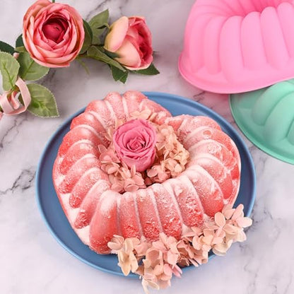 HUAKENER 2 Pack Heart Fluted Cake Pan, 9 Inch Heart Cake Molds, Nonstick Silicone Cake Molds - size: Flower