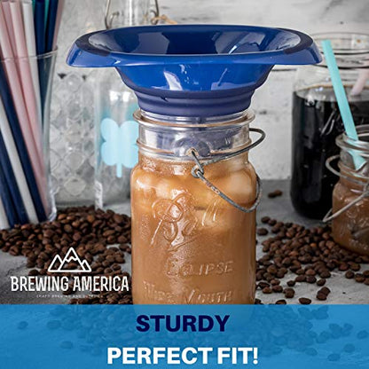 Kitchen Canning Funnel – Collapsible Silicone Food Funnel for Wide Mouth and Regular Mason Jars – Flexible Use for Coffee, Liquid, Jam, Cooking, Baking, Crafts - Blue - color: Blue