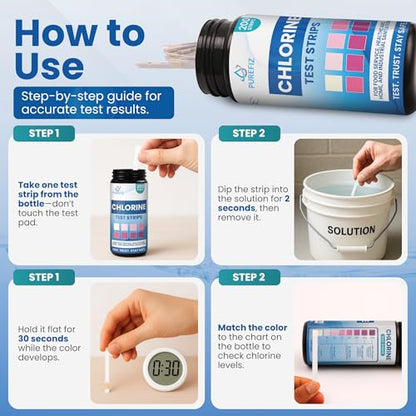 200 Chlorine Test Strips for Food Service – 0-500 ppm Bleach Sanitizer Testing Strips – Works Well with Popular Sanitizers – Ideal for Restaurants, Bars, Cafes, Food Trucks, Kitchens, Daycares & More