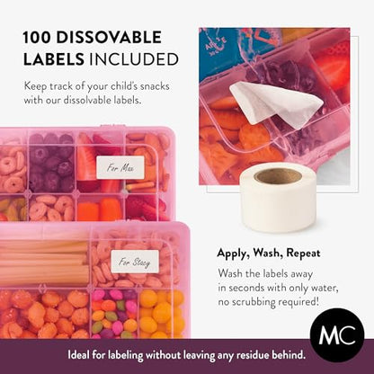Large Kids Snack Box Containers Set of 2 -100 Labels, BPA-Free, Adjustable Compartments, Dishwasher Safe, Reusable Tray, Food Grade, Meal Prep Container, PARENT TESTED PARENT APPROVED AWARD (Pink) - color: Pink, size: Large