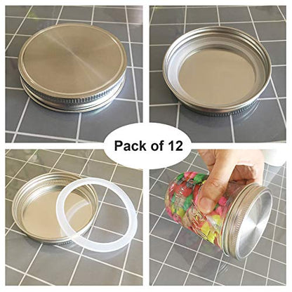 Stainless Steel Mason Jar Lids, Storage Caps with Silicone Seals for Wide Mouth Mason Canning Jars, Polished Surface, Reusable and Leak Proof, Pack of 12 (12-Pack Wide Mouth stainless steel) - size: 12-Pack Wide Mouth stainless steel