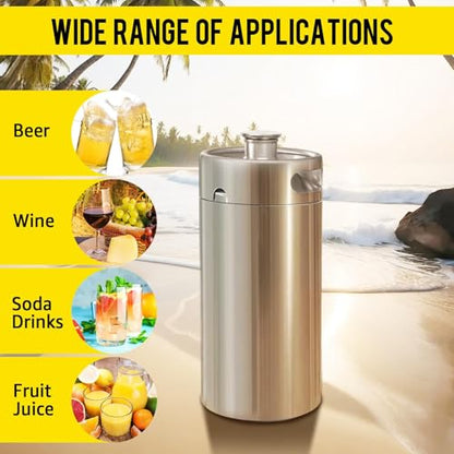 MRbrew 128oz Mini Beer Keg Growler Mini Kegerator - Portable Draft Beer Dispenser System, Pressurized Stainless Steel Beer Growler Tap with CO2 Regulator & Beer Tap for Fresh Beer, Home Bar Party&Gift