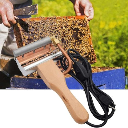 Electric Honey Uncapping Knife, Stainless Steel Scraping Honey Extractor, Wood Handle Beeswax Heating Cutter, Reusable Beeswax Heating Cutter for Apiary, Beekeeper
