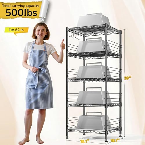DurayLoly Wire Shelving with Hooks & Blockers for Pantry Storage in Kitchen | 5-Tier Shelving Unit, Tiers Finely Adjustable in 1" Increments, Storage Shelves with Non-Slip Liners, 18.1''Wx18.1''Dx59''H - size: 18.1''Wx18.1''Dx59''H