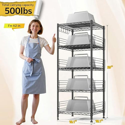 DurayLoly Wire Shelving with Hooks & Blockers for Pantry Storage in Kitchen | 5-Tier Shelving Unit, Tiers Finely Adjustable in 1" Increments, Storage Shelves with Non-Slip Liners, 18.1''Wx18.1''Dx59''H - size: 18.1''Wx18.1''Dx59''H