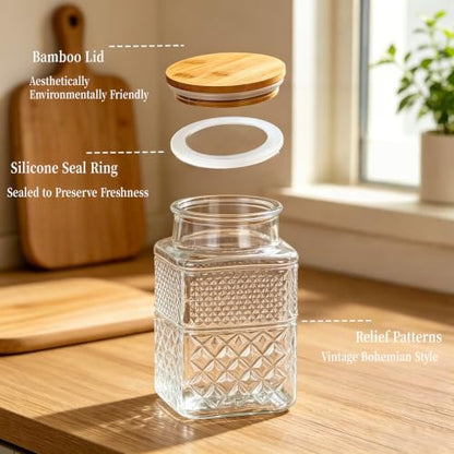 Large Glass Storage Jar, 60 FL OZ Glass Food Storage Containers with Bamboo Lid, Kitchen Containers Cereal Canisters Decorative Jar for Candy Snack Cookies Coffee Tea Nuts Airtight Jars