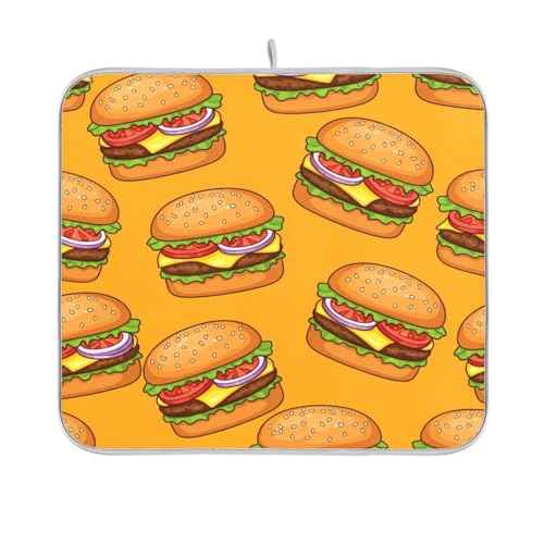 Cheeseburger Tomato Yellow Dish Drying Mat Kitchen Dish Drying Pad Absorbent Microfiber Kitchen Decor for Draining Racks Sinks Coffee Bar 18x24 Inch - size: 18x24in