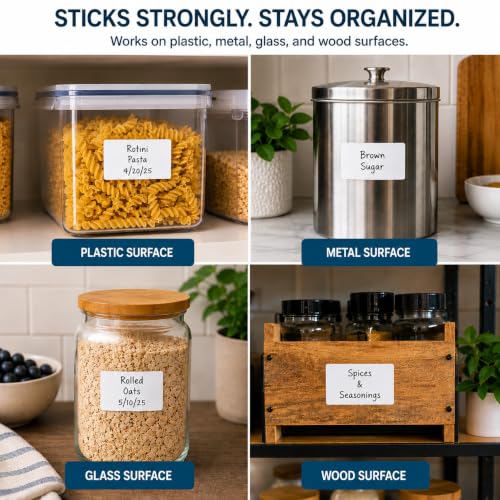 Blank Waterproof Label Stickers, Small White Write-On Polypropylene Labels with Strong Permanent Adhesive, 25.4mm x 50.8mm (1” x 2”) 500/roll, Durable for Bottles, Storage, Pantry & Cleaning Supplies - size: Small