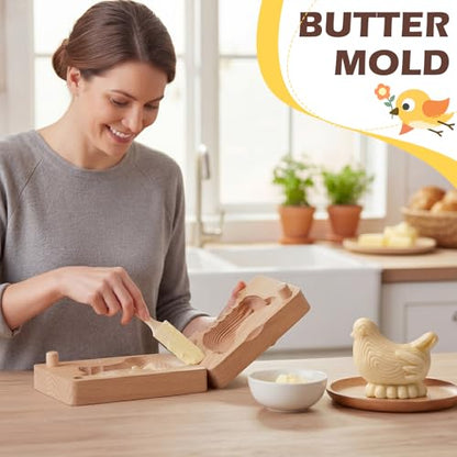 Hushee Chick Butter Mold Decorative Butter Press Wooden Mold for Homemade Cutter Wood Kitchen Accessory & Table for Baking DIY Dairy Making Supplies - style: Chick