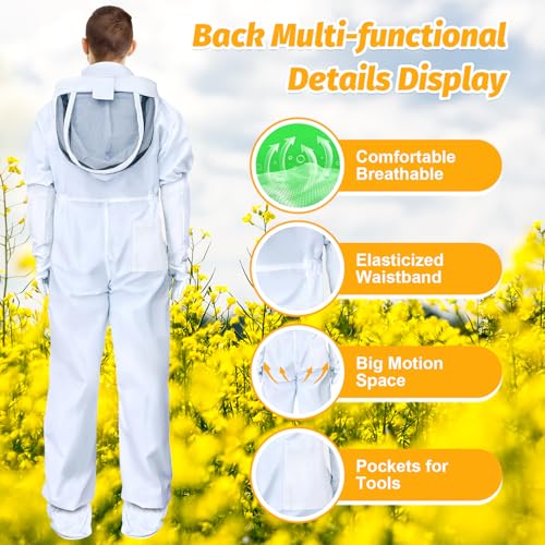 Bee suit,Full Body Beekeeping Suit with Stinging Protection for Wasp Removal,Bee Suits for Men Sting Proof with Gloves & Protective Round Veil for Beekeeping and Outdoor Yard(XXL for 5'11"-6'3") - size: XXL for 5'11"-6'3"